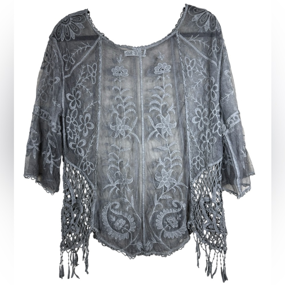 Vintage Linen & Netting Crochet Boho See Through Lagenlook Coastal Cowgirl Top